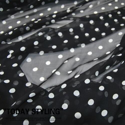 Silk Georgette Chiffon Fabric Dress Large Wide Black and White Polka Dot Skirt Shirt clothing DIY Patchwork Tissue