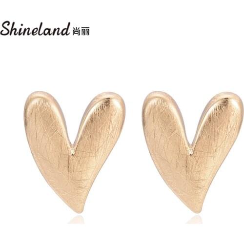 Shineland 2021 Cute Irregular Simple Metal Heart Stud Earrings For Women Statement Vintage New Fashion Jewelry Wholesale Bijoux
