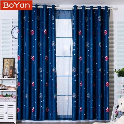 Latest Style Planet Star Pattern Blackout Curtains for Boys Room Navy Drapery Baby Kids Room Cortinas Men Window Treatments
