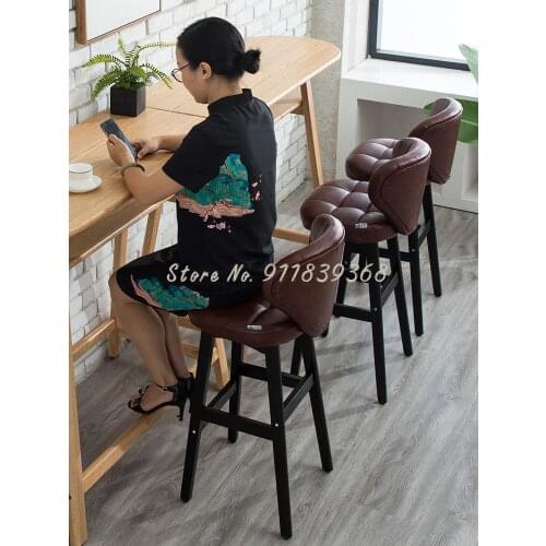 Nordic Solid Wood Bar Chair Family Retro Front Desk High Chair Modern Simple Bar Chair Fashionable Back Stool