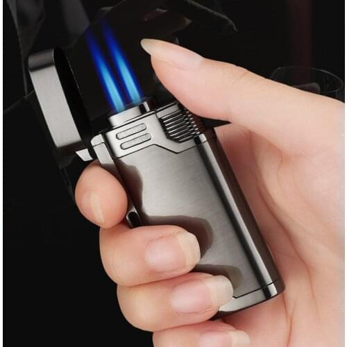 With Keychain Torch Turbine Lighter Jet Butane Blue Fire Cigar gas Lighter Cigarette Lighter 1300 C Butane Windproof Lighters