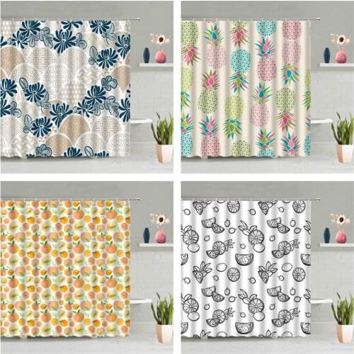 Cartoon Fruit Shower Curtain Peach Black White Ink Painting Pineapple Lemon Children Bathroom Accessories Set Home Decor Cheap