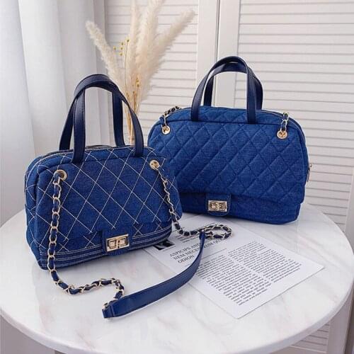 Denim Totes Purses and Handbags for Women 2021 Luxury Design Fashion Girls Female Shopper Casual New Lingge Chain Crossbody Bags