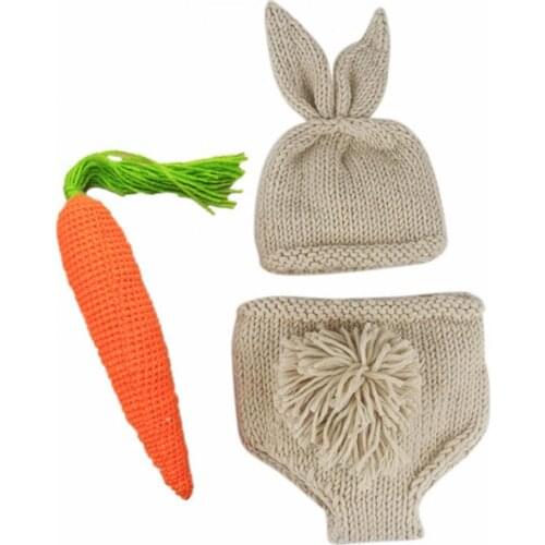 1Set Rabbit Bunny Hats Knitted Handmade Crochet Clothing Infant Beanie Shorts Suit for Photography Props Babies Accessories