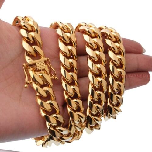 15mm8-40"Hot Sell Jewelry for Men Gold Tone Stainless Steel Curb Chain Link Necklace or Bracelet