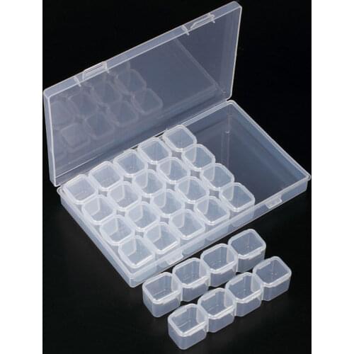 28 Grids Slots Nail Art Storage Box Jewelry Beads Gems Nail Tip Container Empty Clear Nail Rhinestones Storage Case Organizer