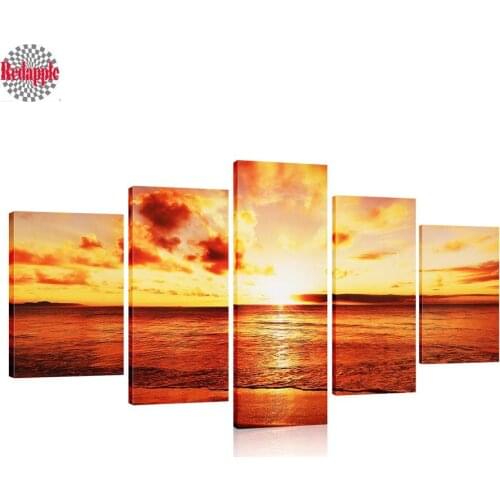 5Pcs 5d Diamond Painting Seaside Sunset full Square Round Rhinestone Pictures Diamond Embroidery summer style sea landscape