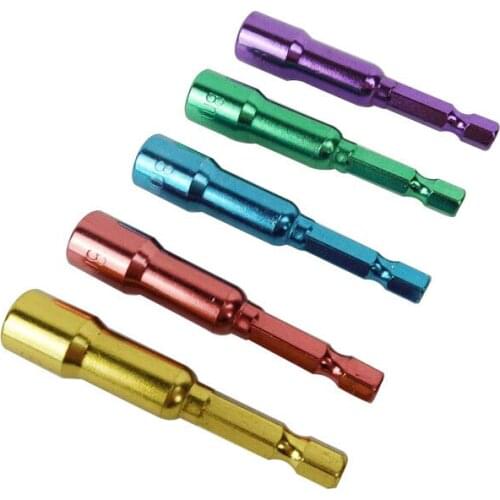 5PC Hex Socket Sleeve Nozzles Strong Magnetic Nut driver Set Drill Bit Adapter Wind Approved Sleeve Grooves 8mm Color Sleeve
