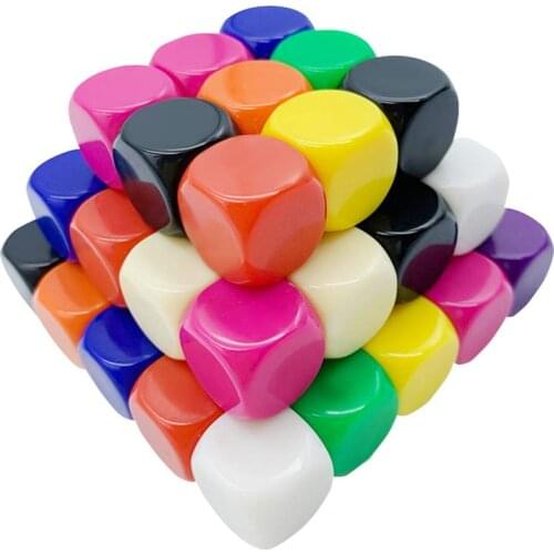 50Pcs 16mm Blank Acrylic Dice Cubes - Ten Colors 6 Sided Die with Dice Bag for Board Games, DIY, Fun and Teaching