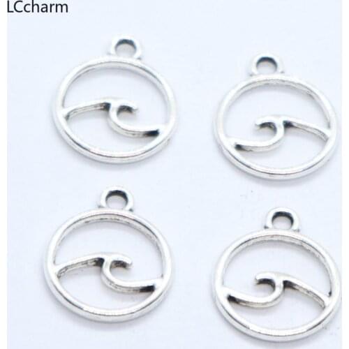 60pcs Alloy Rose Rose Ocean Wave Round Charms Pendants 12x14mm DIY Jewelry Findings