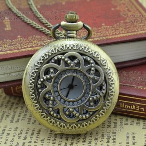 Bronze Hollowed Pocket Watch Fashion Pendant Quartz Watch 50pcs/lot Alloy Gift Watch Collection DHL Free Shipping Wholesale