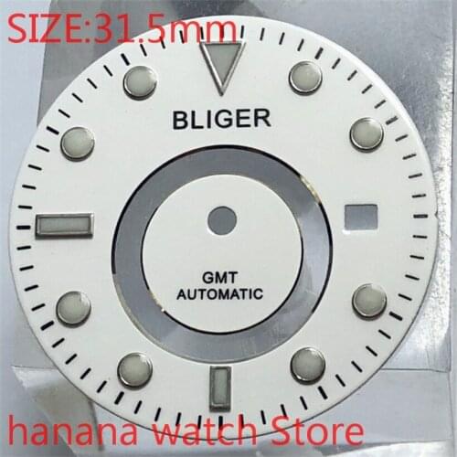 BLIGER dial size 31.5mm premium watch parts white dial mens watch night dial, suitable for Miyota-DG-2813-3804