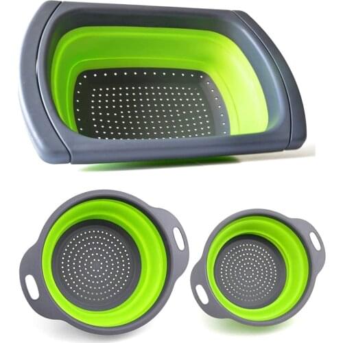 3pcs Foldable Silicone Colander Fruit Vegetable Washing Basket Strainer Strainer Collapsible Drainer With Handle Kitchen Tools