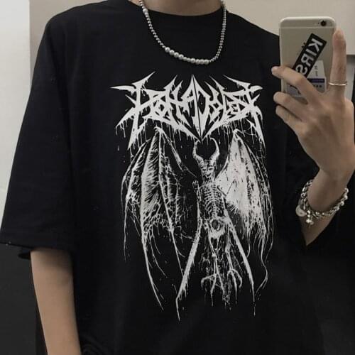 Gothic mens T-shirt Harajuku Y2K Top Couples Retro Korean Harry Style Black Demon Punk Gothic Anime Print Clothes Plus Size