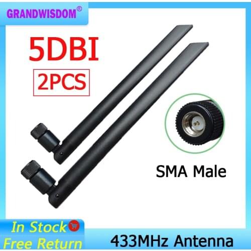 2pcs 433Mhz Antenna 5dbi SMA Male Connector 433 MHz Directional Antena Rubber Aerial Wireless Repeater Lorawan antenne 433m