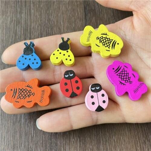 JunKang 50pcs Random Mixed Color Insect Fish Wooden Connector DIY Bracelet Necklace Make Crafts Accessories
