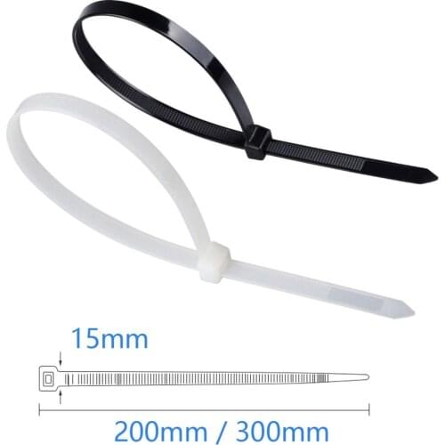 Cable tie 15x200mm 15x300mm Self-locking plastic nylon tie White / Black Organiser Fasten Cable Wire Cable Zip Ties