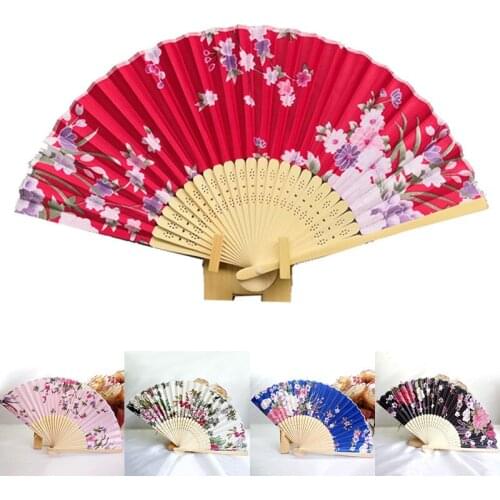 Classical antique single-sided folding fan Vintage Silk Folding Fan Chinese Japanese Style Dance Bamboo Hand Folding Flower Fan