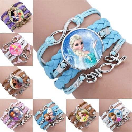 Disney Frozen Leather Bracelet Classic Princess Aisha Bracelet Cute Cartoon Bracelets Children Gifts Girls Birthday Gifts Toys