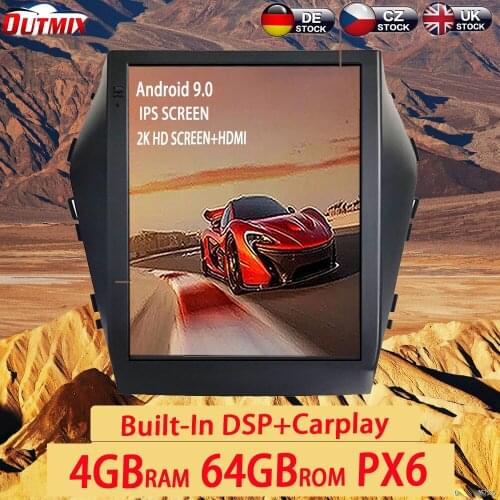 Tesla Style Android 9 64GB PX6 Car GPS Navigation Radio Player For Hyundai Santa Fe IX45 2015-2017 Audio Multimedia Stereo Unit