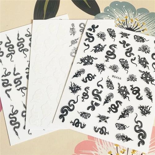 WG465 WG466 WG467 Snake Rose heart 3D Back glue Nail decal Nail sticker Nail decoration Nail art Nail ornament