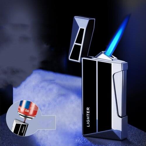 New Windproof Side Press Ignition Torch Lighter Jet Metal Butane Gas Lighter Inflatable Cigarette Cigar Lighter Gift Gadgets