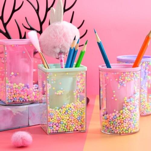 2021 New Student Multifunctional Holding Round Square Pen Holder Transparent Alec Foam Ball Style Ornaments Simple