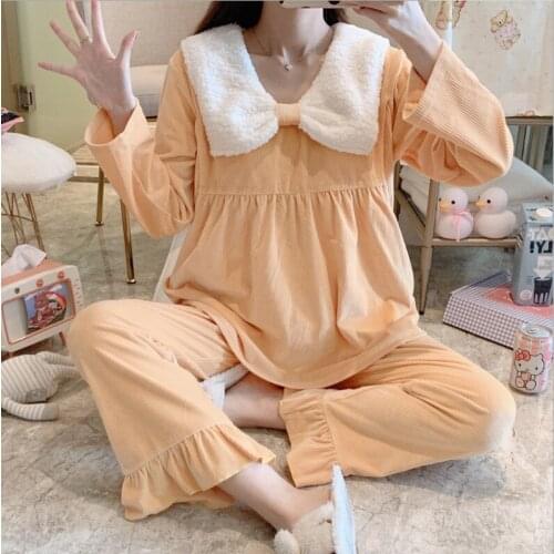 New maternity wear winter warm flannel thickened confinement service postpartum plus size nursing pajamas