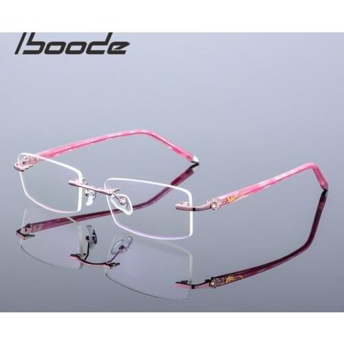 Iboode Fashion Women Rimless Glasses Frame Diamond Trim vintage Hyperopia Spectacles Frame Ultra-light Men Metal Eyewear Frames