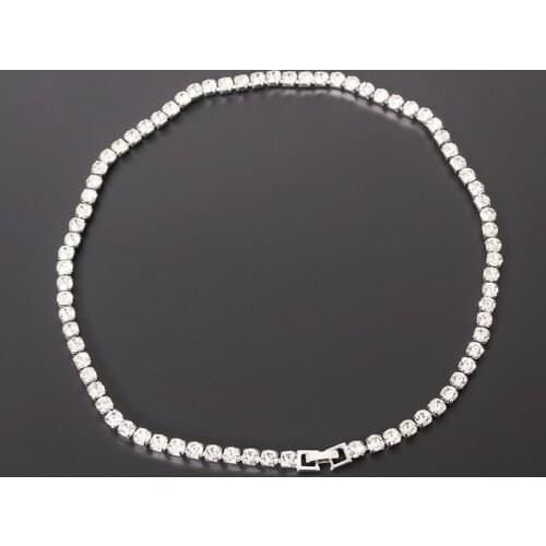 Punk Hiphop Rhinestone Tennis Chain Necklace Men Women Silver Color Iced Out Necklaces Jewelry 6MM Width For Male Gifts Party