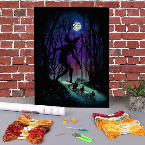 Stranger Things Poster Printed Canvas 11CT Cross-Stitch Full Kit DIY Embroidery DMC Threads Handicraft Sewing Mulina