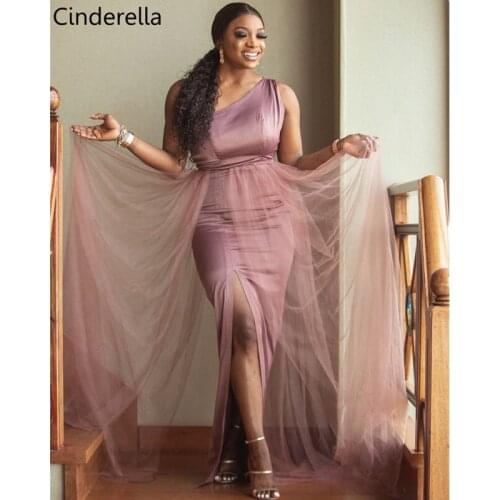 African Bridesmaid Dresses With Zipper Back One Shoulder Floor Length Side slit Silk Satin Wedding Party Bridemaid Dresses