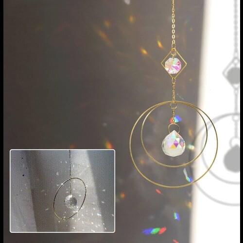 Hanging Rotating Hook Crystal Glass Ball Home Decor Ball Iron Ring Chandelier Pendant Prism Hanging Ornament