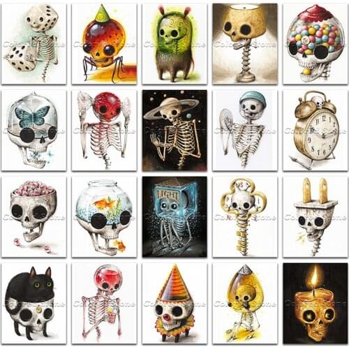 5D Full Square Diamond painting embroidery Cross stitch Cartoon Alien Skull cat alarm clock candle DIY Round Drawing mosaic 536