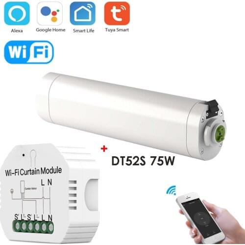 Tuya App Smart WiFi Curtain Module+DT52S 75W 4 Wire Motor,App/Voice Remote Control,for Alexa Google Home,Automatic Timer Setting