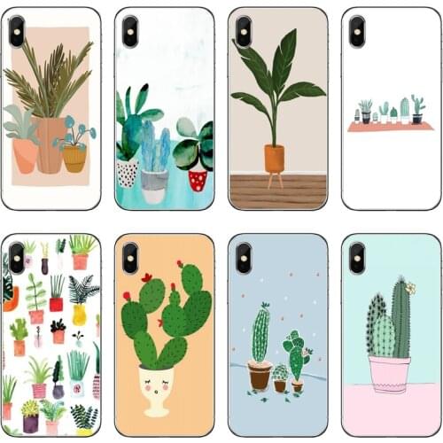 Cute Cactus Potted Plant Transparent Phone Case For iPhone 12 11 Pro Max Mini XS Max XR X 8 7 Plus 6 6S Plus 5 5S SE 2020