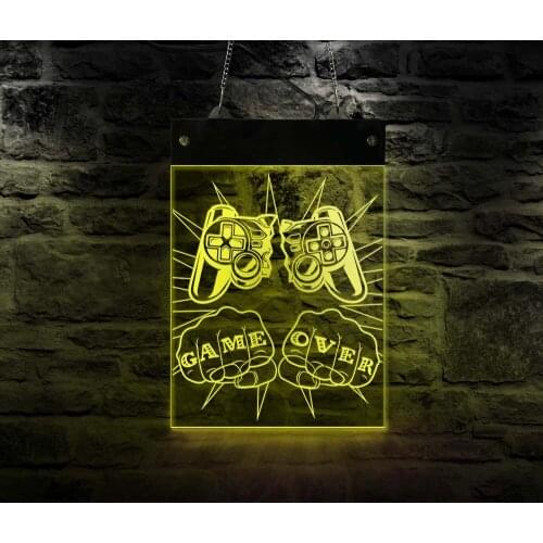 Broken Joystick Game Over LED Lighting Wall Sign Gaming Room Sign Video Game Party Decoration Neon Light Board Gamers Gift Ideas