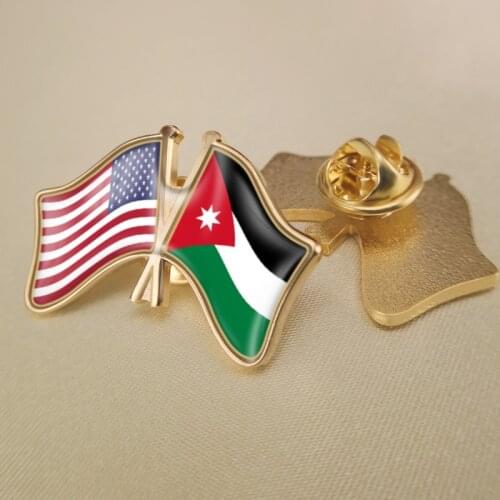 United States and Jordan Crossed Double Friendship Flags Lapel Pins Brooch Badges