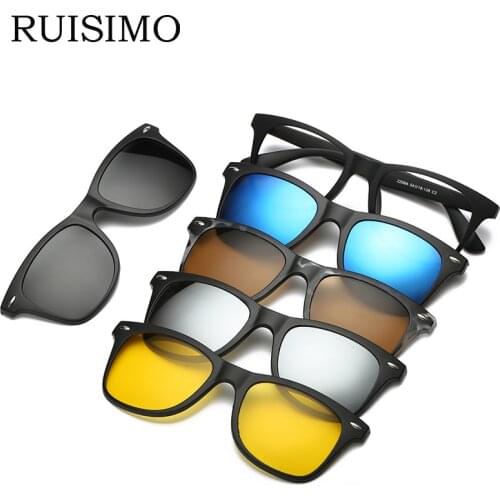 6 In 1 Custom Men Women Polarized Optical Magnetic Sunglasses Clip Magnet Clip on Sunglasses Polaroid Clip on Sun Glasses Frame