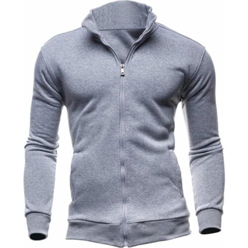Sweatshirts Chic Men Solid Color Stand Collar Long Sleeve Zip Up Casual Coat Jacket Outwear