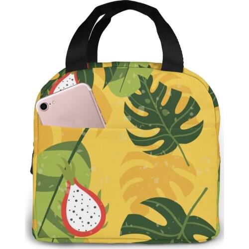 Tropical Vintage Palm Leaves Fruits Cooler Bag Portable Zipper Thermal Lunch Bag Convenient Lunch Box Tote Food Bag