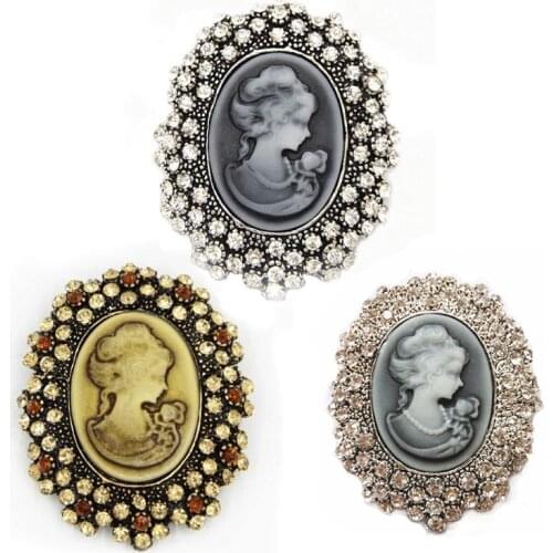 Wedding Party Queen Lady Vintage Victorian Design Cameo Bronze Brooch Pin R7RF