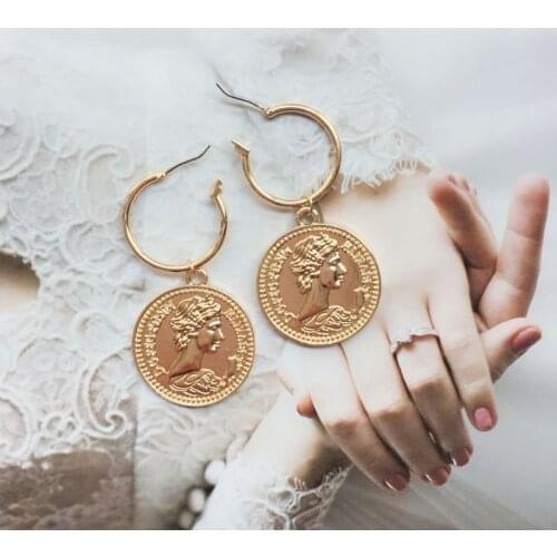 Y166 Vintage Tribal Chandelier Portrait Coins Drop Earrings Women Fashion Jewelry