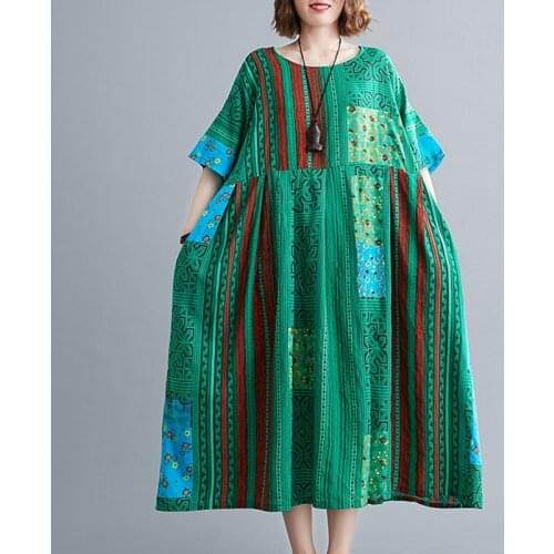 Green Vintage Dress 2021 New Arrival Loose Summer Dress Thin Soft Cotton Linen Plus Size 5XL 6XL Women Travel Casual Long Dress