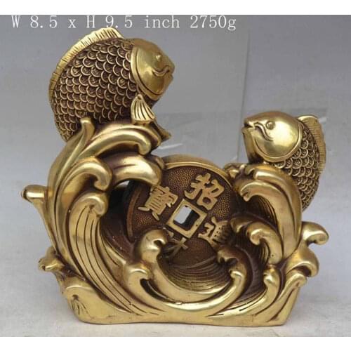 Zhaorui602++Chinese Folk Culture Handmade Brass Bronze Statue Lucky Fish Sculpture