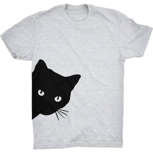 BLINGPAW Minimalist Women Graphics T-shirt Peeking Cat Short-sleeved Tops Tees O-Neck Casual Girls Large Size 100% Cotton