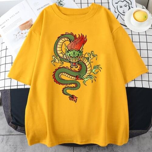 Lucky Cloud Dragon Totem Printed Women T Shirts Oversize Sweat T Shirt Casual Loose Tee Clothes Harajuku Crewneck Clothing Women