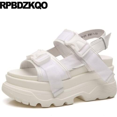 Ladies wedge runway designer platform high heels slingback open toe women pumps white holiday shoes double strap sandals 2019