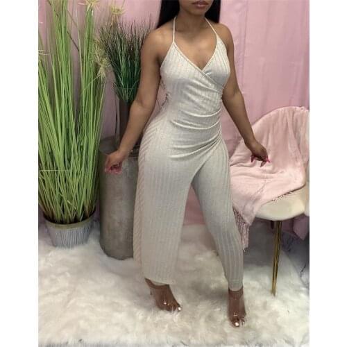2020 New Arrival Fashion Design Jumpsuits Solid Draped Spaghetti Strap Summer Sexy Bodycon Rompers