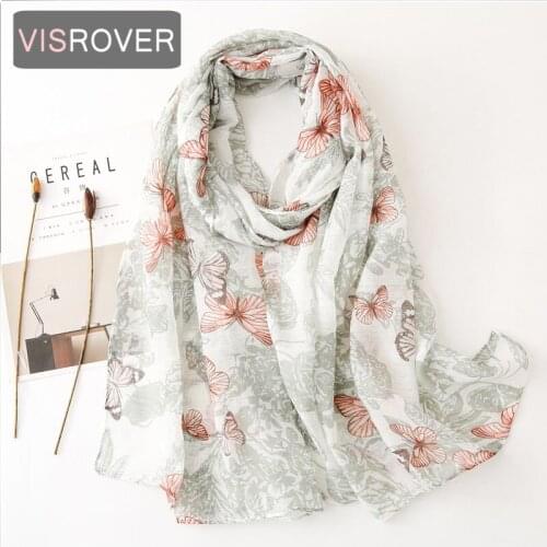 VISROVER 2021 grey butterfly printing viscose summer scarf Fashion beach Wraps Spring Shawls Hijab party gift wholesales